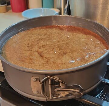 chocolate torte batter in spring form pan, ready to bake