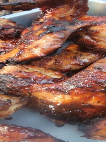 close up of crispy barbecues chicken wings