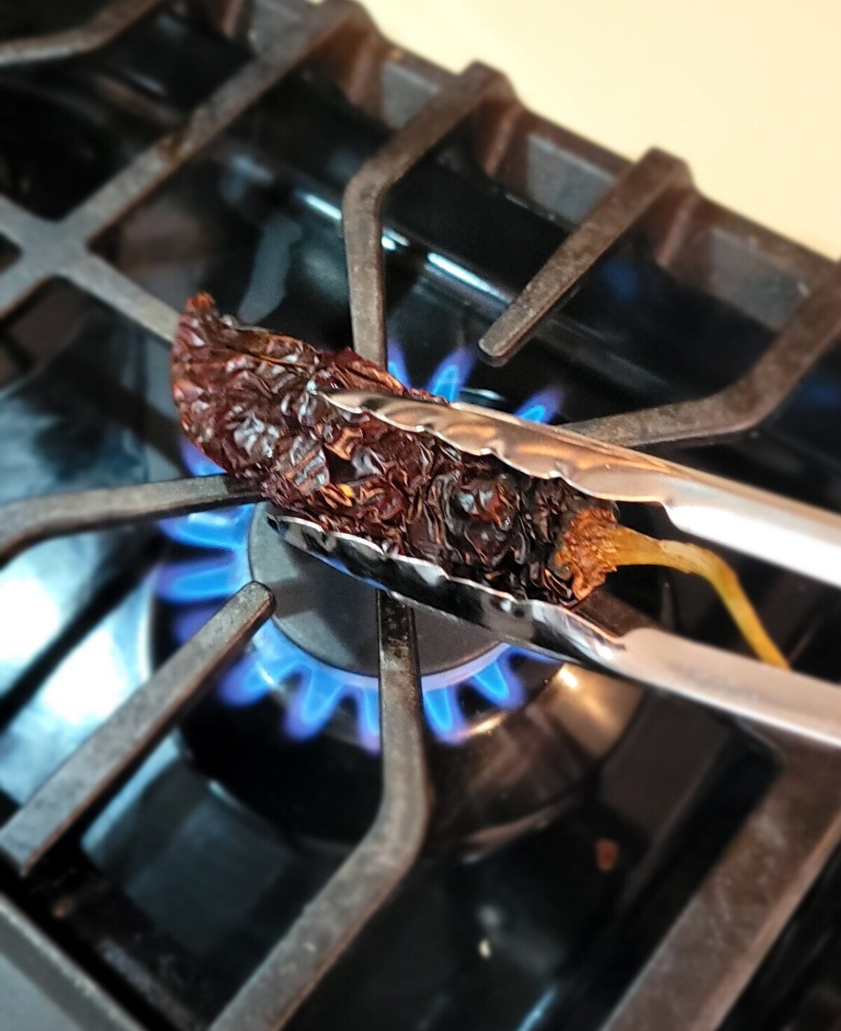 Roasting chili Colorado over an open flame