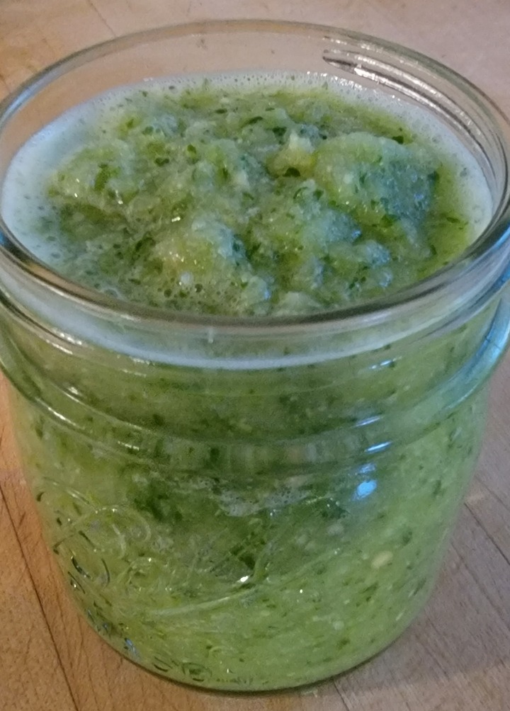 mint chutney shown in jar