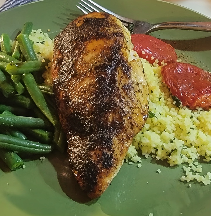 Plated blackened chicken breast