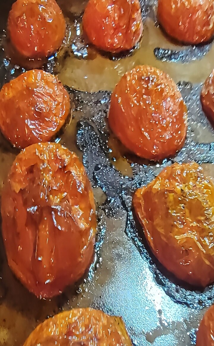 Ove roasted tomatoes, finished on pan