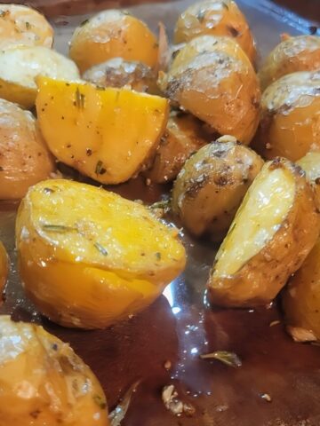 finished roasted Yukon gold potatoes.